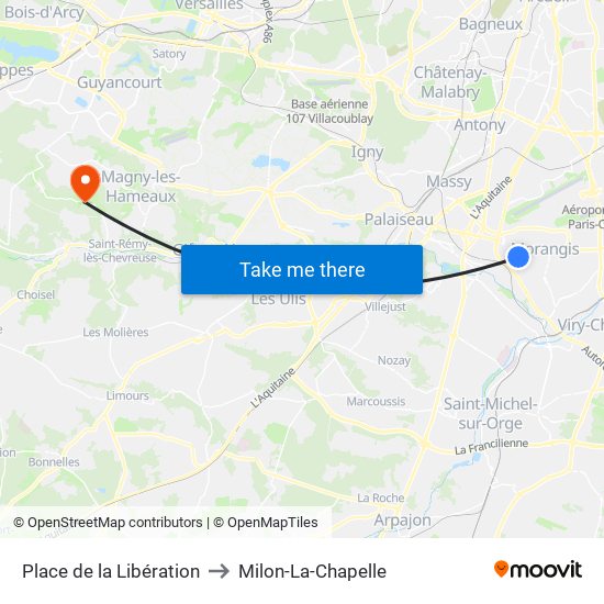 Place de la Libération to Milon-La-Chapelle map