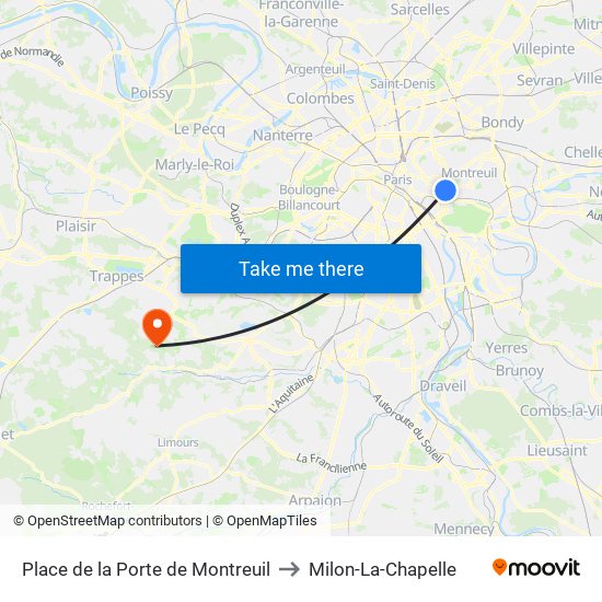 Place de la Porte de Montreuil to Milon-La-Chapelle map