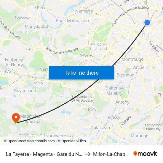 La Fayette - Magenta - Gare du Nord to Milon-La-Chapelle map
