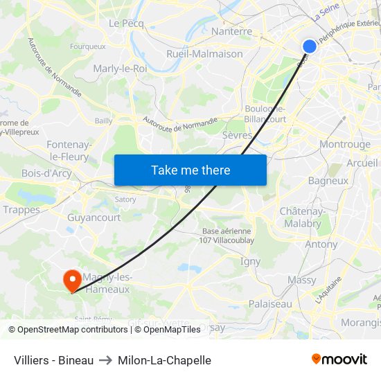 Villiers - Bineau to Milon-La-Chapelle map
