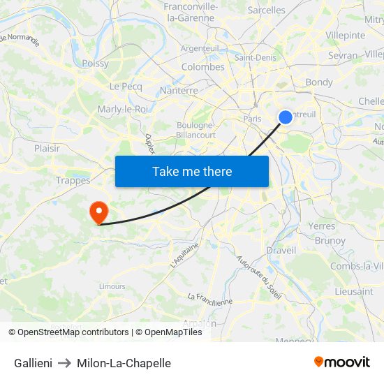 Gallieni to Milon-La-Chapelle map