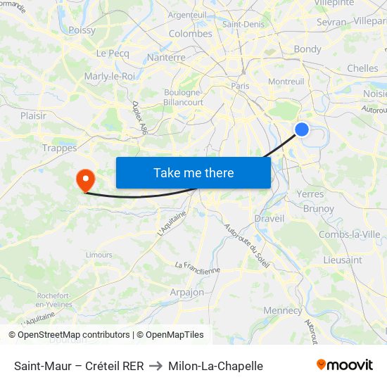 Saint-Maur – Créteil RER to Milon-La-Chapelle map