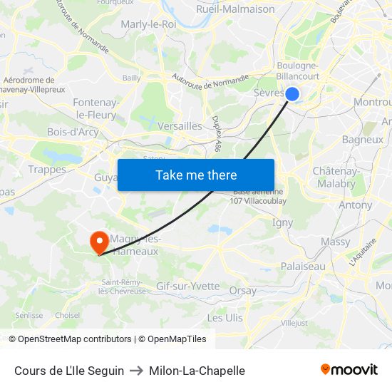 Cours de L'Ile Seguin to Milon-La-Chapelle map