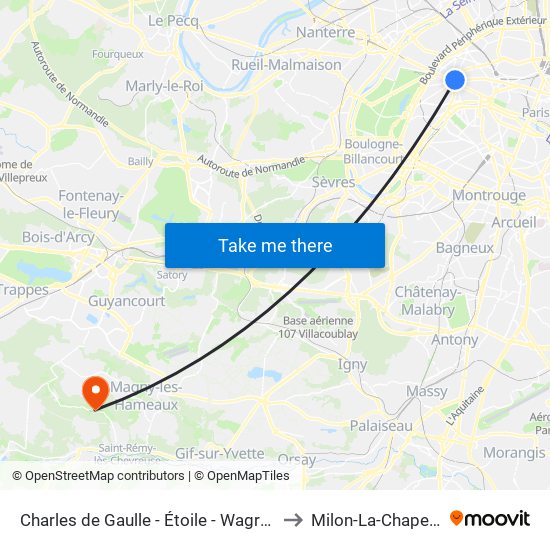 Charles de Gaulle - Étoile - Wagram to Milon-La-Chapelle map