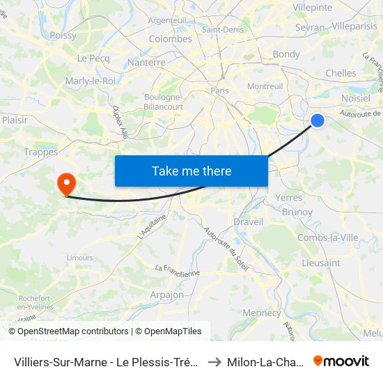 Villiers-Sur-Marne - Le Plessis-Trévise RER to Milon-La-Chapelle map