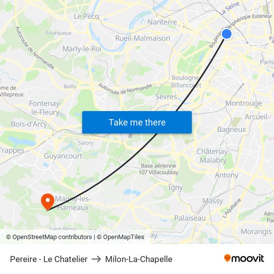 Pereire - Le Chatelier to Milon-La-Chapelle map