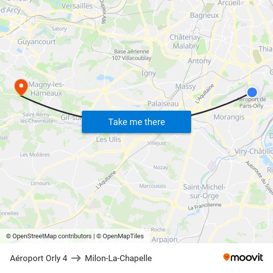 Aéroport Orly 4 to Milon-La-Chapelle map