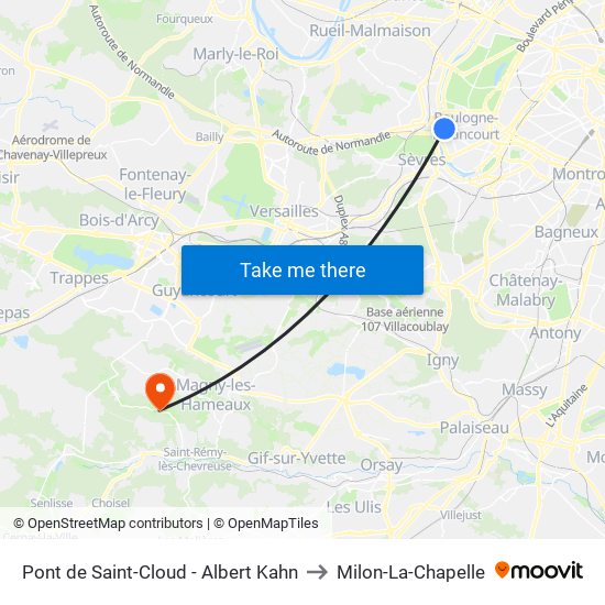 Pont de Saint-Cloud - Albert Kahn to Milon-La-Chapelle map