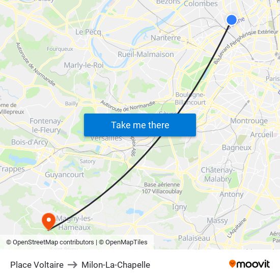 Place Voltaire to Milon-La-Chapelle map
