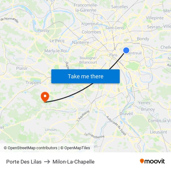 Porte Des Lilas to Milon-La-Chapelle map