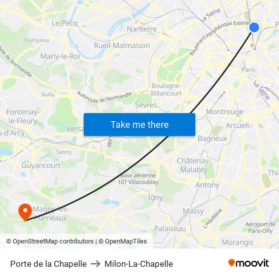 Porte de la Chapelle to Milon-La-Chapelle map