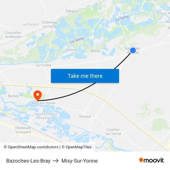 Bazoches-Les-Bray to Misy-Sur-Yonne map