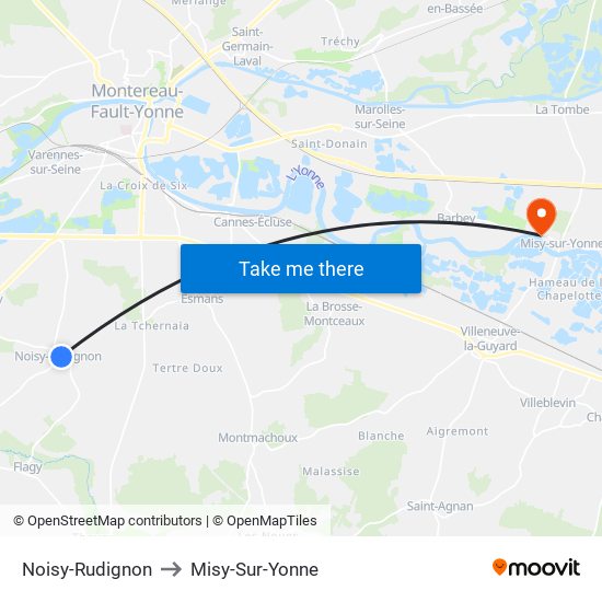 Noisy-Rudignon to Misy-Sur-Yonne map