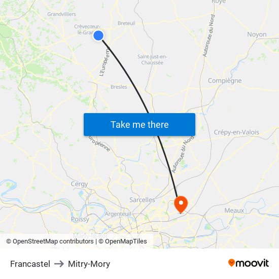 Francastel to Mitry-Mory map