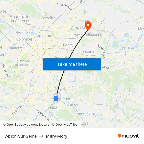 Ablon-Sur-Seine to Mitry-Mory map