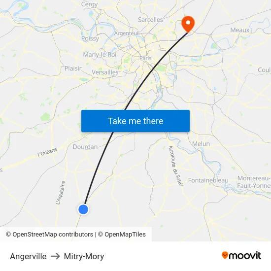 Angerville to Mitry-Mory map