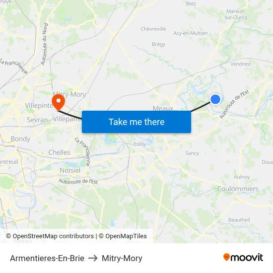 Armentieres-En-Brie to Mitry-Mory map