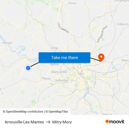 Arnouville-Les-Mantes to Mitry-Mory map