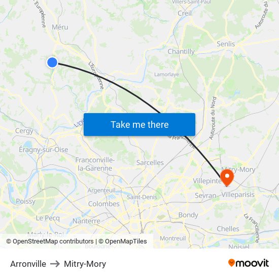 Arronville to Mitry-Mory map