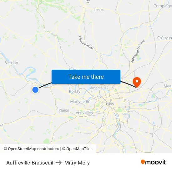 Auffreville-Brasseuil to Mitry-Mory map