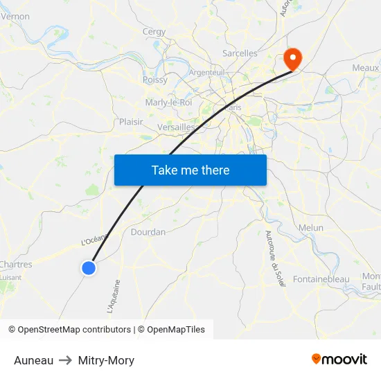 Auneau to Mitry-Mory map