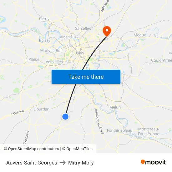 Auvers-Saint-Georges to Mitry-Mory map
