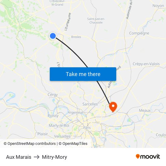 Aux Marais to Mitry-Mory map