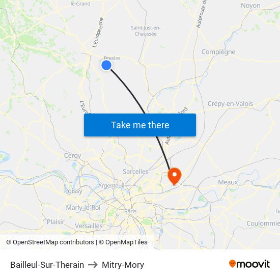 Bailleul-Sur-Therain to Mitry-Mory map