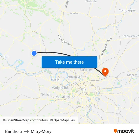 Banthelu to Mitry-Mory map
