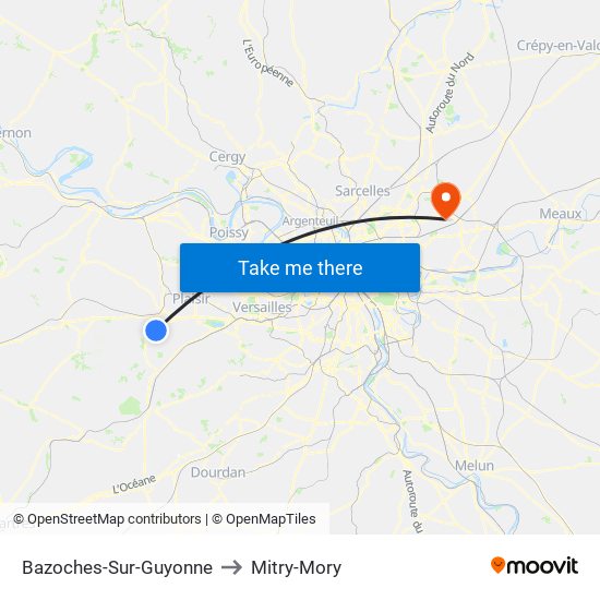 Bazoches-Sur-Guyonne to Mitry-Mory map