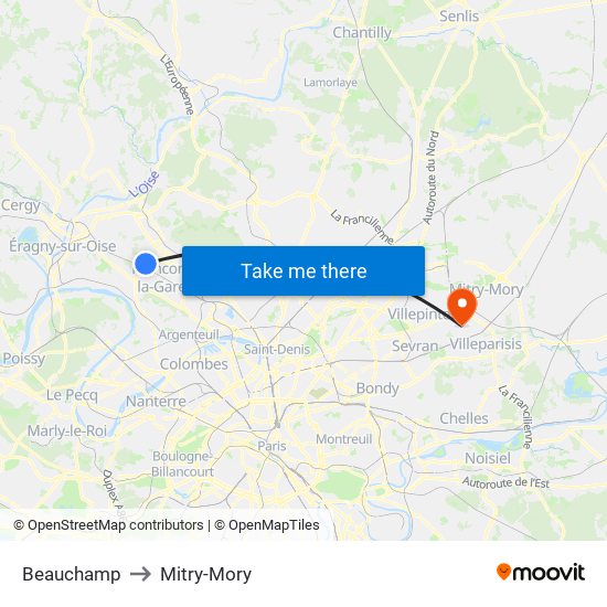 Beauchamp to Mitry-Mory map