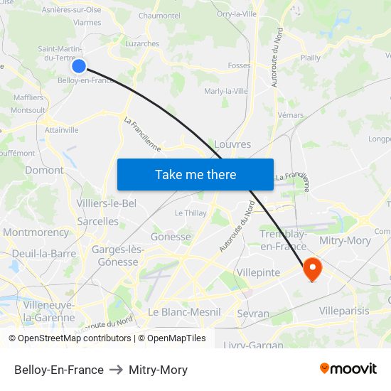 Belloy-En-France to Mitry-Mory map