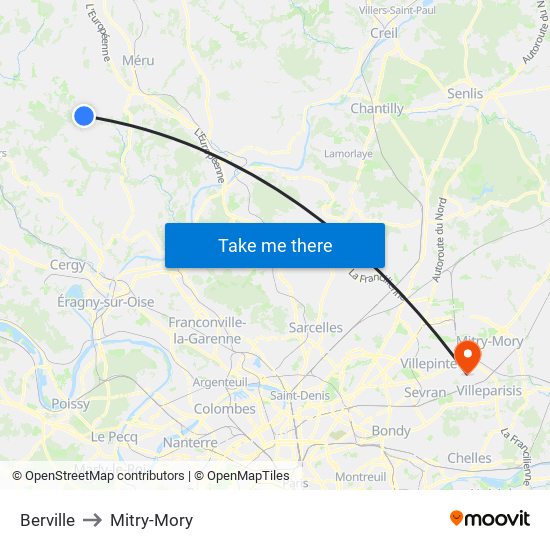 Berville to Mitry-Mory map
