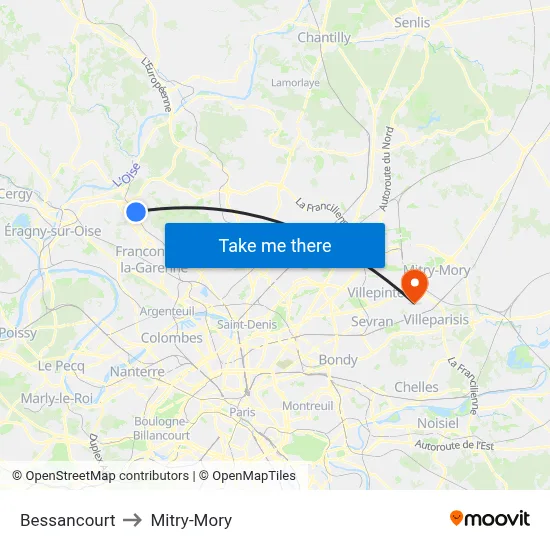 Bessancourt to Mitry-Mory map