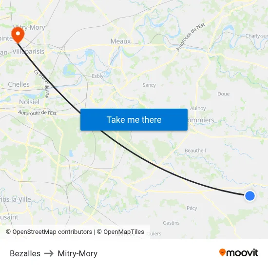 Bezalles to Mitry-Mory map