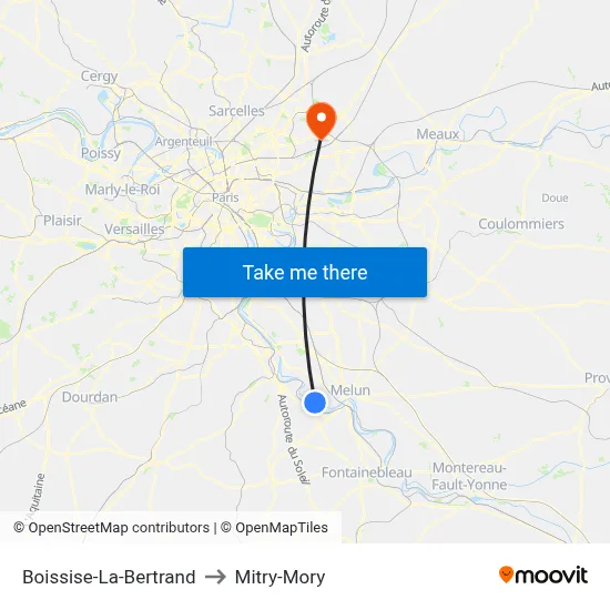 Boissise-La-Bertrand to Mitry-Mory map