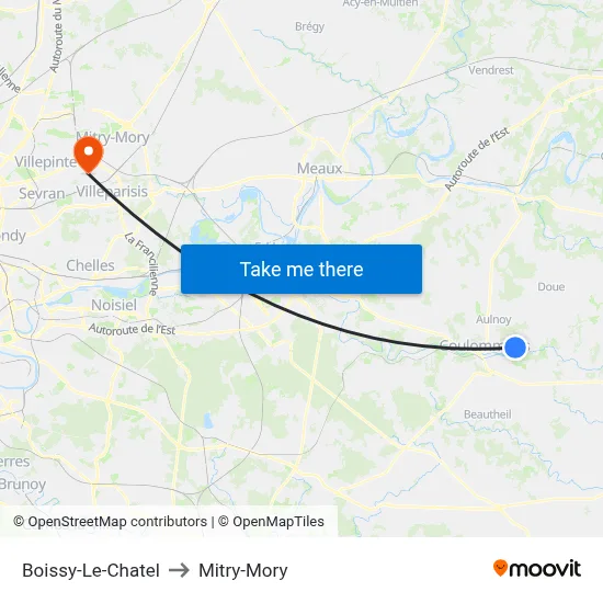 Boissy-Le-Chatel to Mitry-Mory map