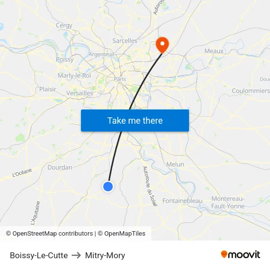 Boissy-Le-Cutte to Mitry-Mory map
