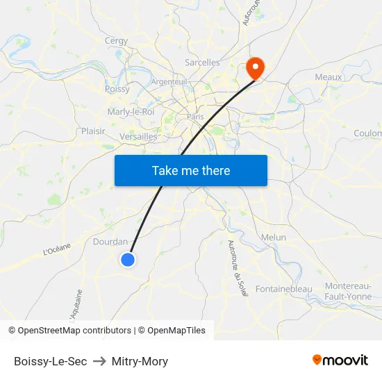 Boissy-Le-Sec to Mitry-Mory map
