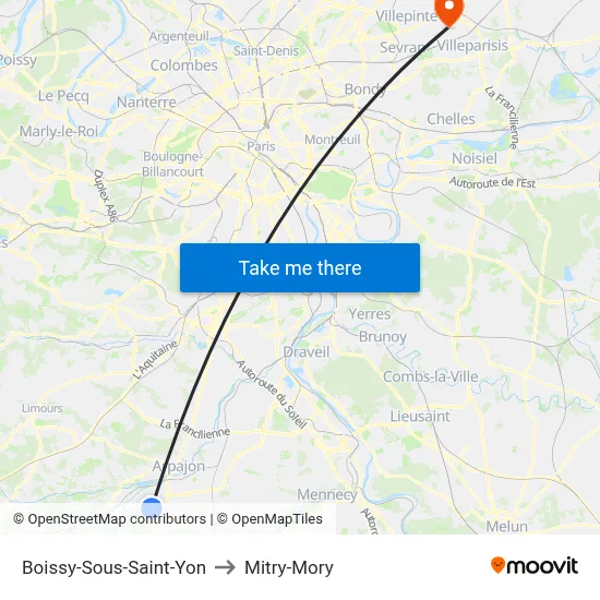 Boissy-Sous-Saint-Yon to Mitry-Mory map