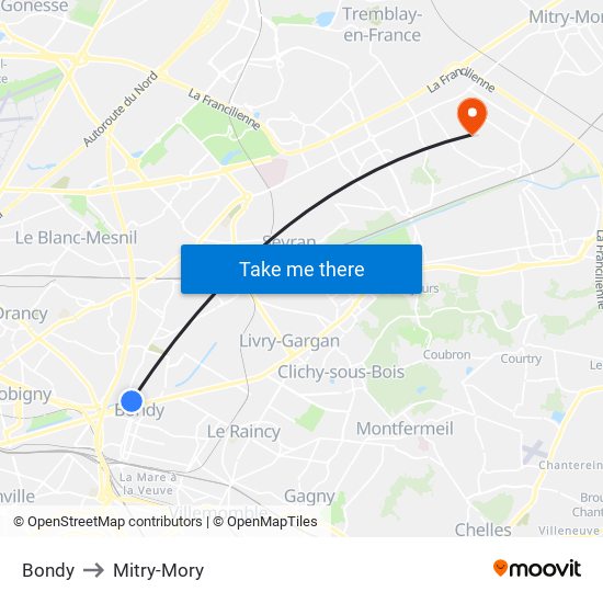 Bondy to Mitry-Mory map