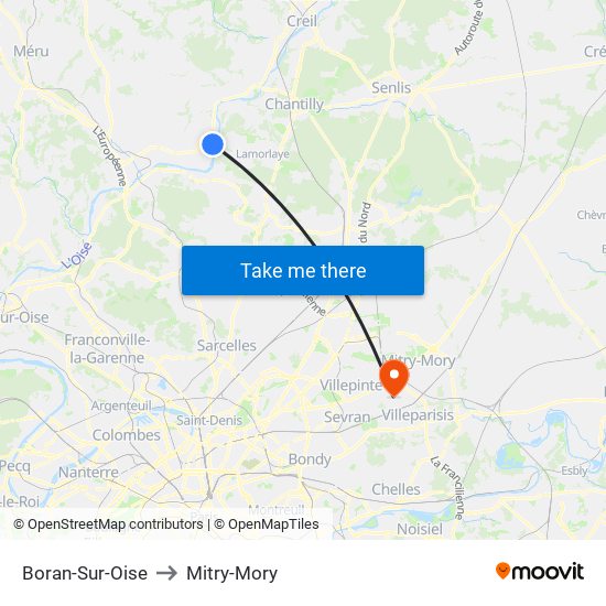 Boran-Sur-Oise to Mitry-Mory map