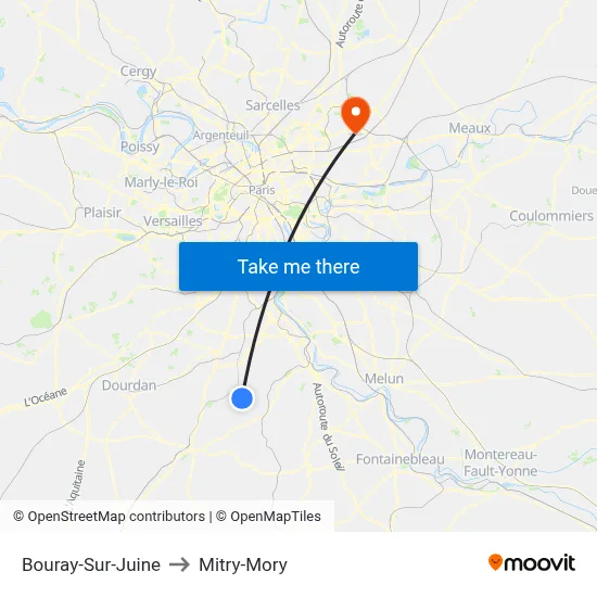 Bouray-Sur-Juine to Mitry-Mory map