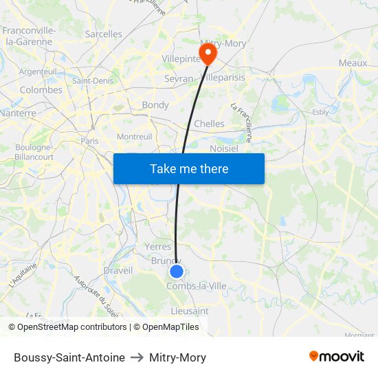 Boussy-Saint-Antoine to Mitry-Mory map