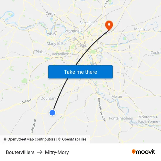 Boutervilliers to Mitry-Mory map
