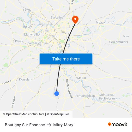 Boutigny-Sur-Essonne to Mitry-Mory map