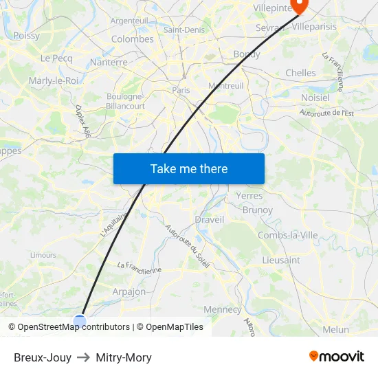 Breux-Jouy to Mitry-Mory map