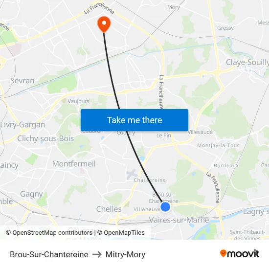 Brou-Sur-Chantereine to Mitry-Mory map