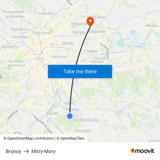 Brunoy to Mitry-Mory map