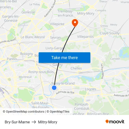 Bry-Sur-Marne to Mitry-Mory map